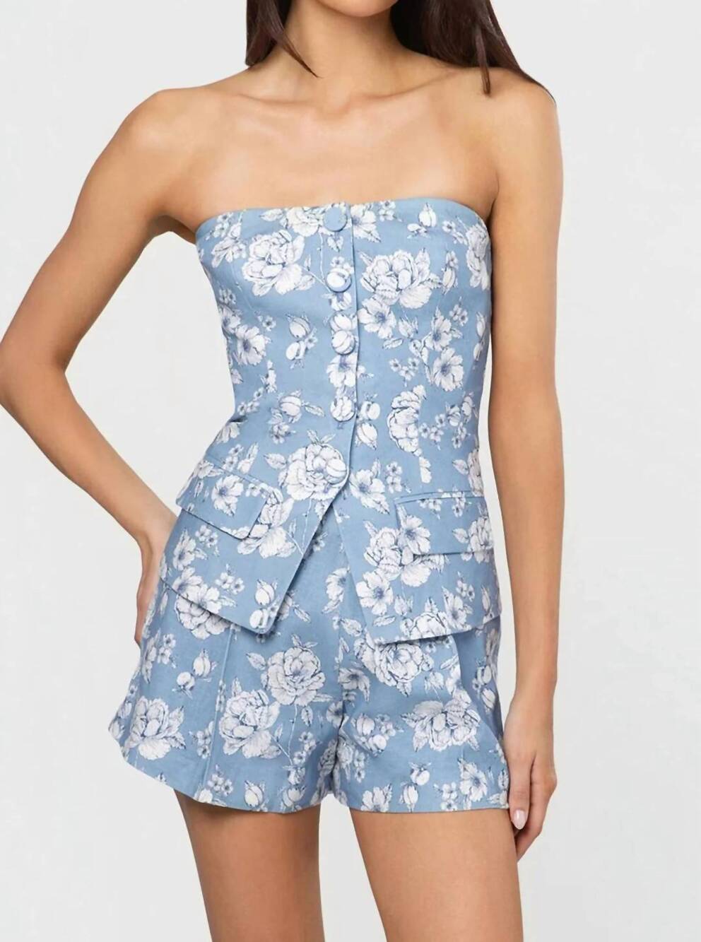 NEW GENERATION LOVE quinn floral linen bustier top in heritage toile